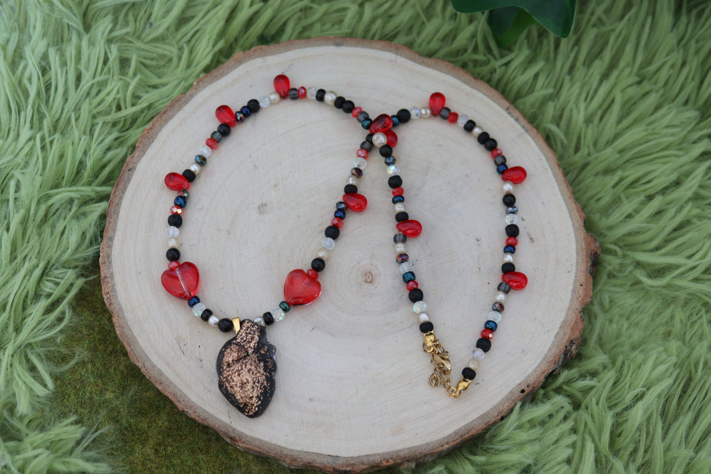 Bleeding Heart Beaded Pendant