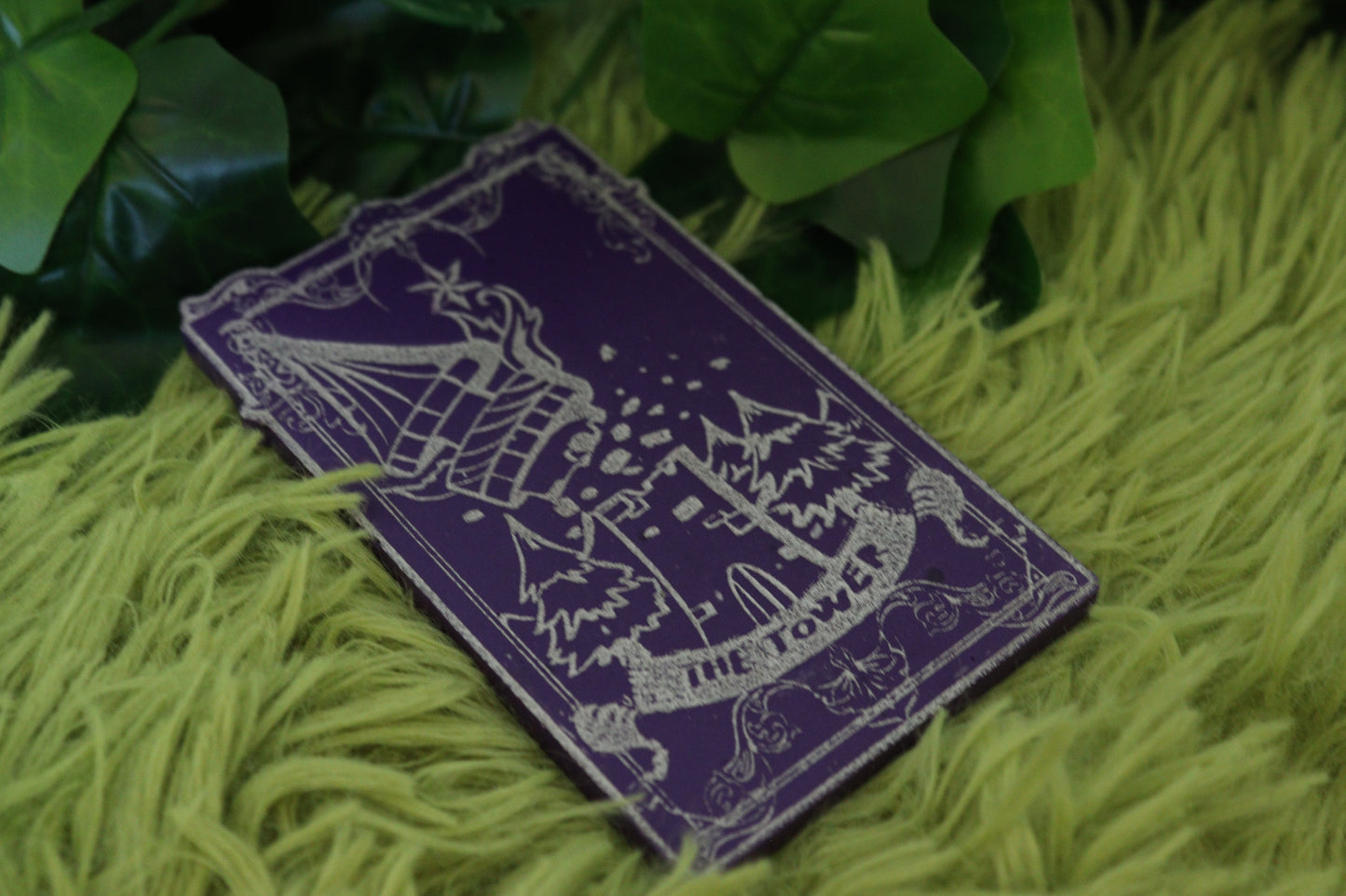 Dark Purple & Silver The Tower Tarot Card Wall Hanging
