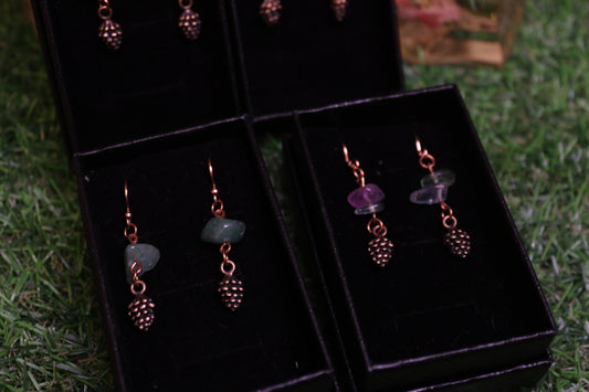 Copper Pine Cone & Crystal Earrings