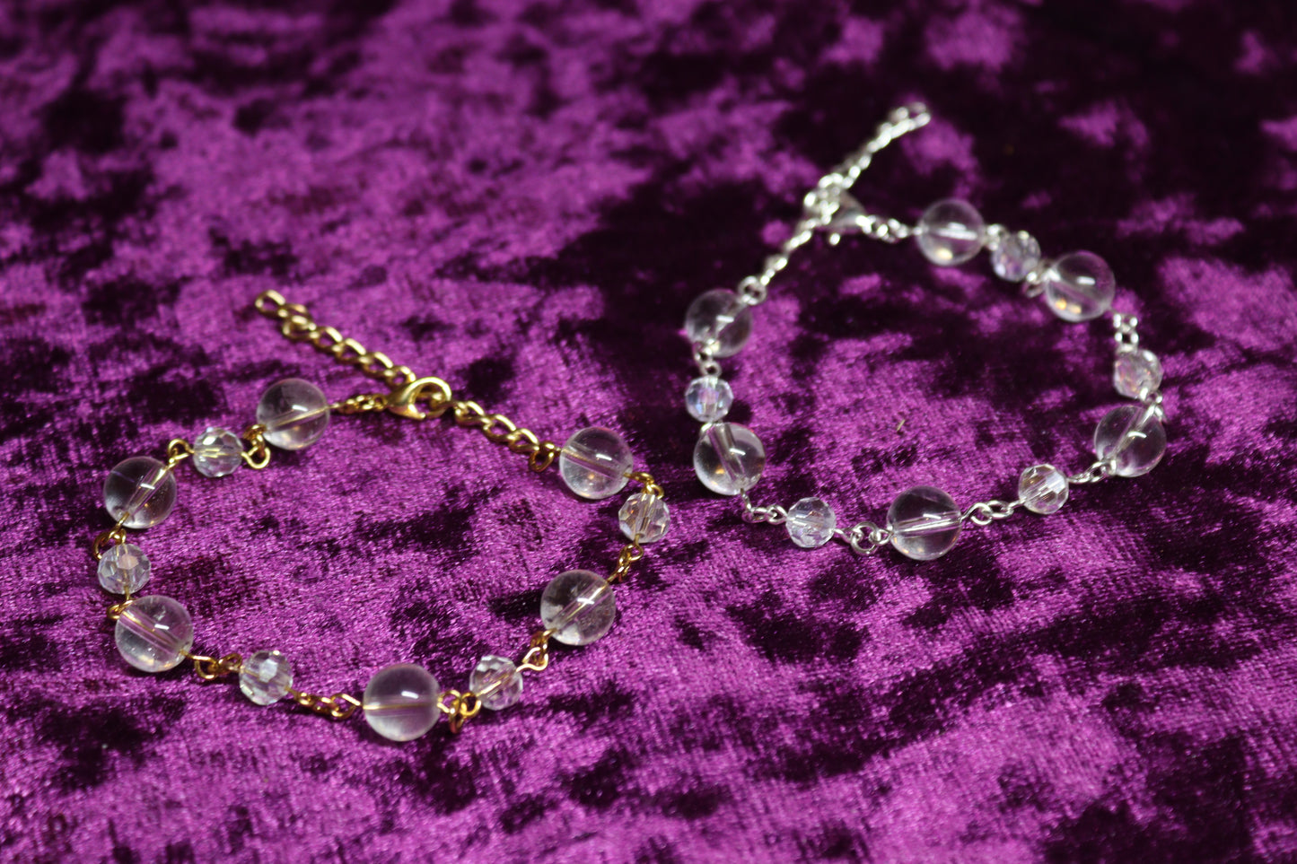Clear Quartz & Aura Glass Bracelets
