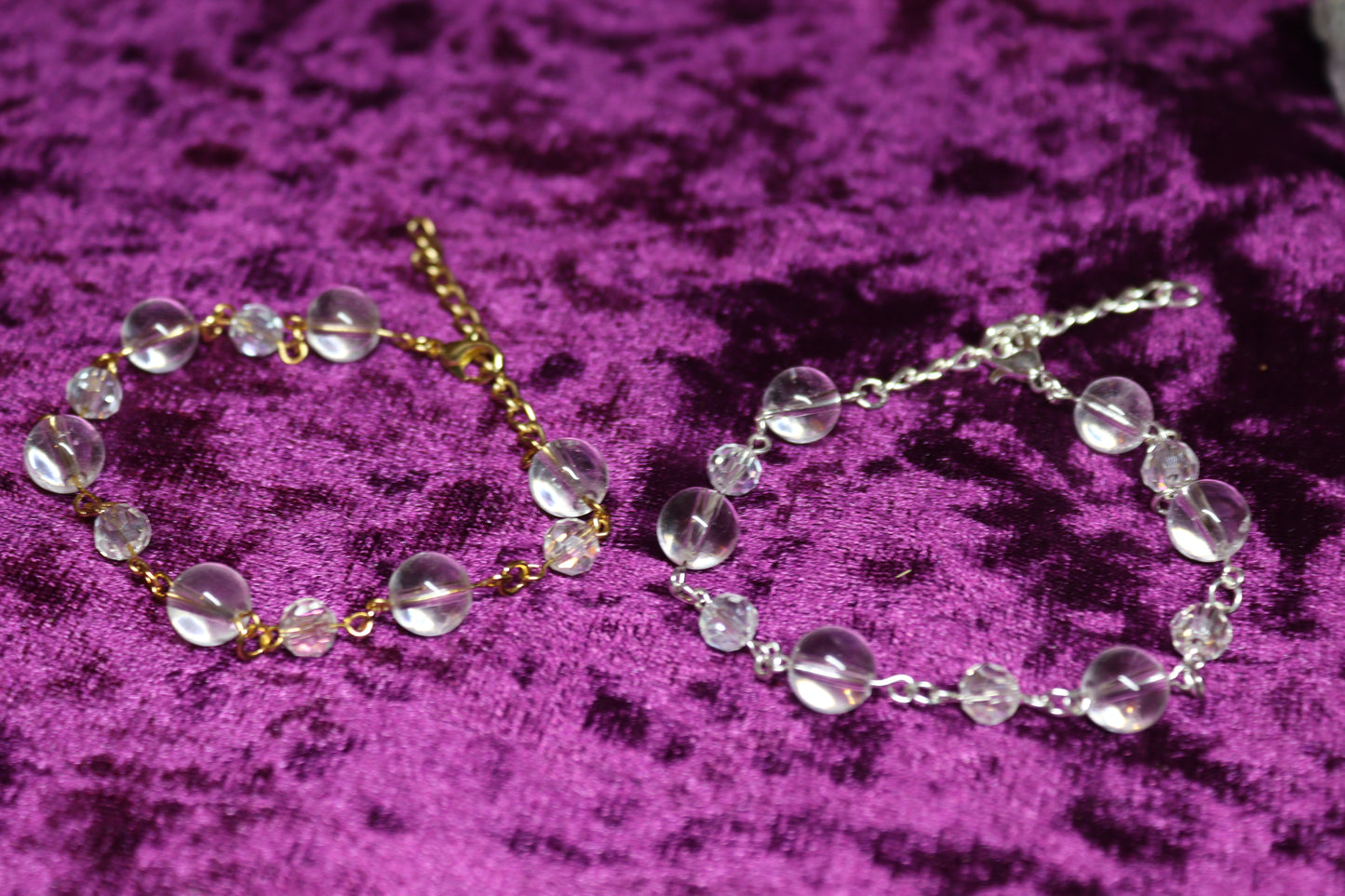 Clear Quartz & Aura Glass Bracelets