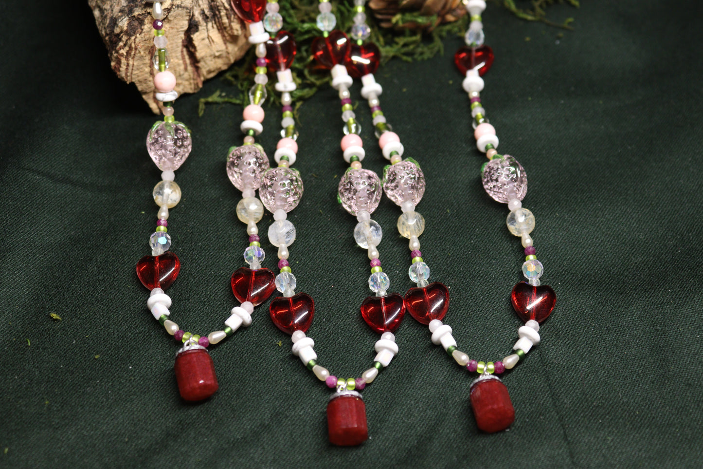 Strawberry Jam Beaded Pendants