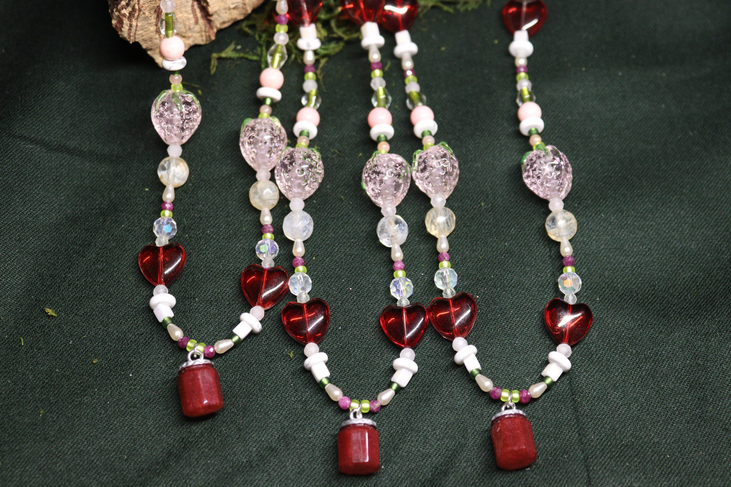 Strawberry Jam Beaded Pendants