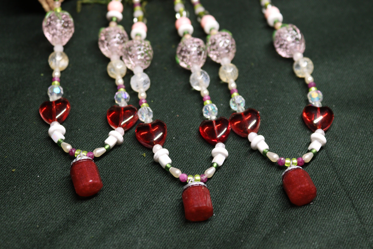 Strawberry Jam Beaded Pendants