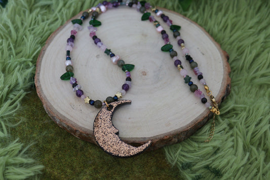 Crystal Beaded Crescent Moon Pendant