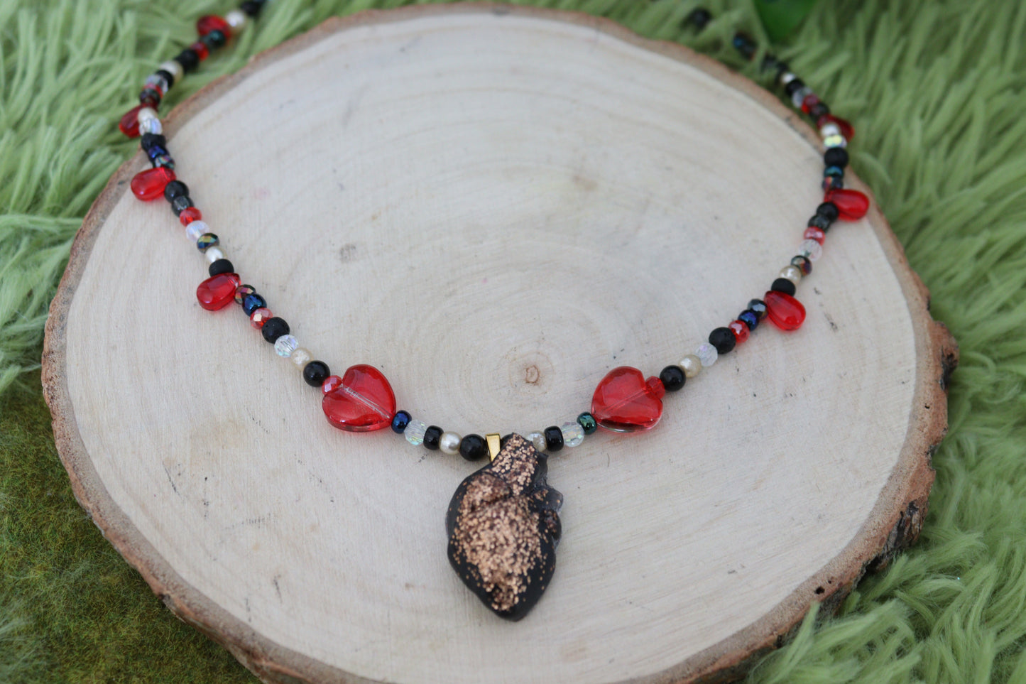 Bleeding Heart Beaded Pendant