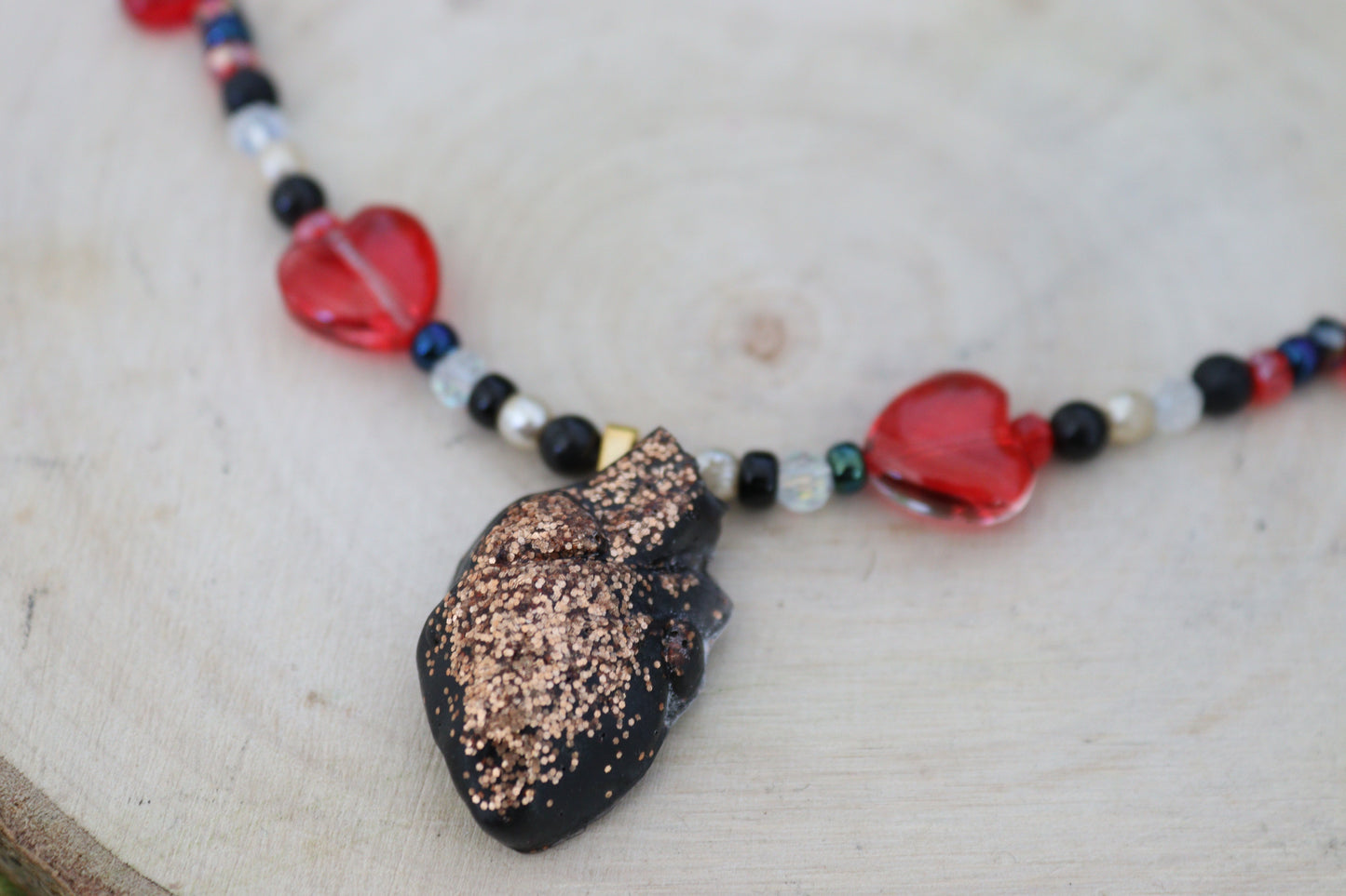 Bleeding Heart Beaded Pendant