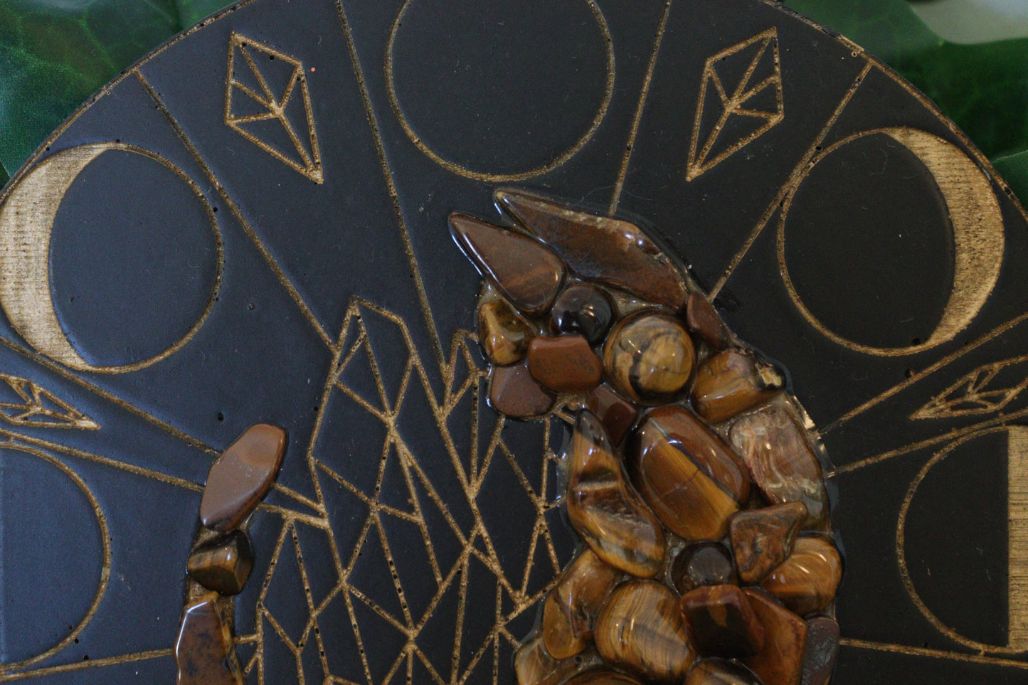 Tiger's Eye Crystal Cat Moon Phase Wall Hanging