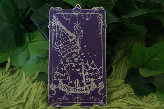 Dark Purple & Silver The Tower Tarot Card Wall Hanging