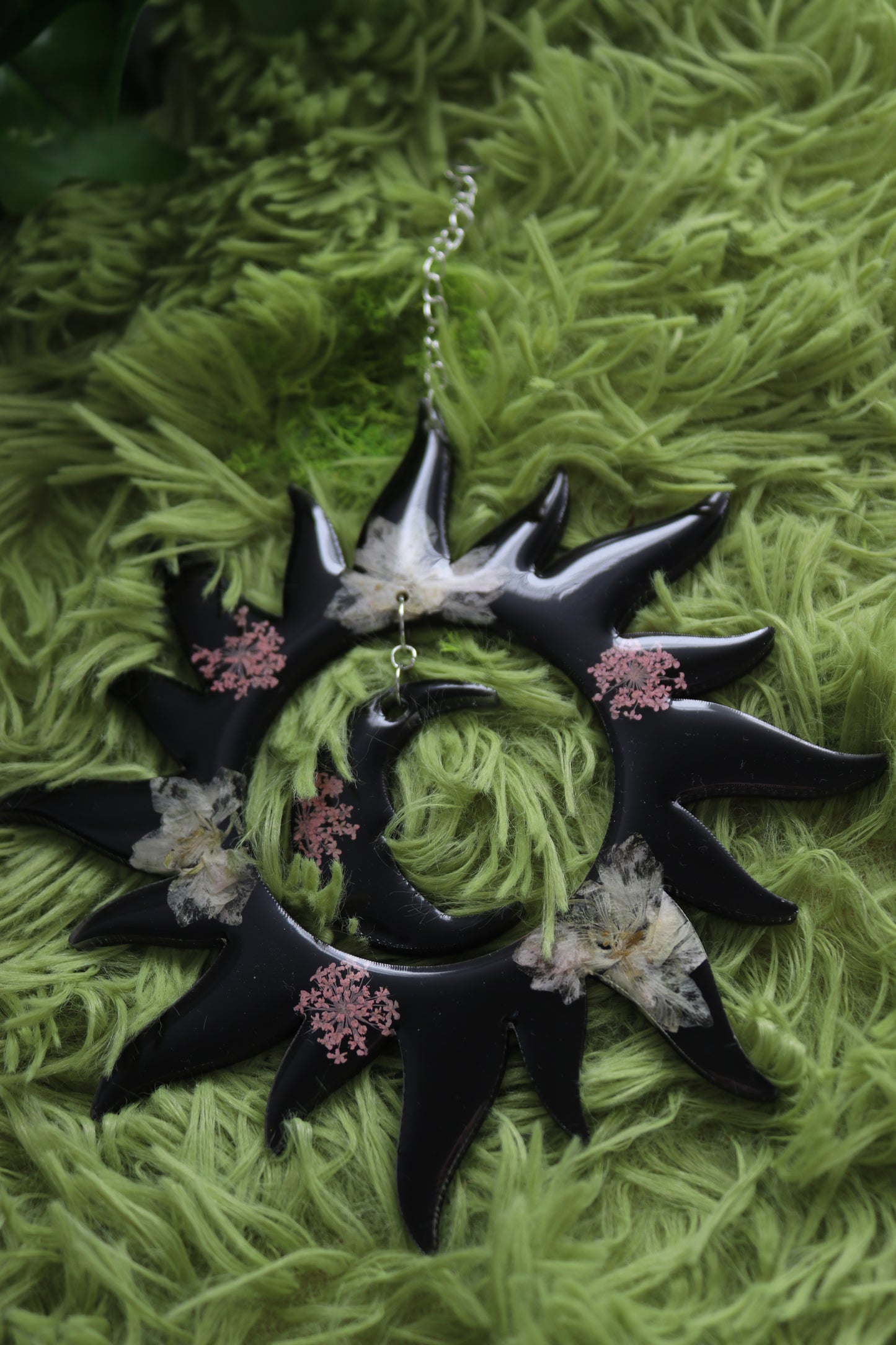 Pink Larkspur Solar Moon Wall Hanging
