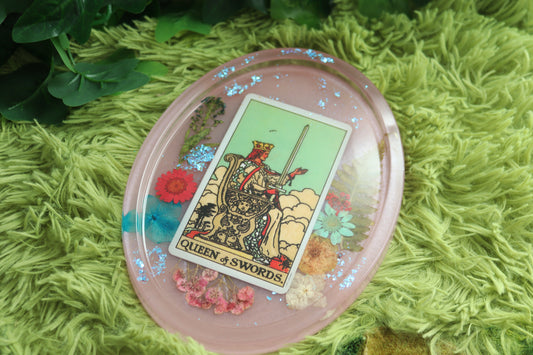 Queen of Swords Tarot Card Oval Trinket Tray