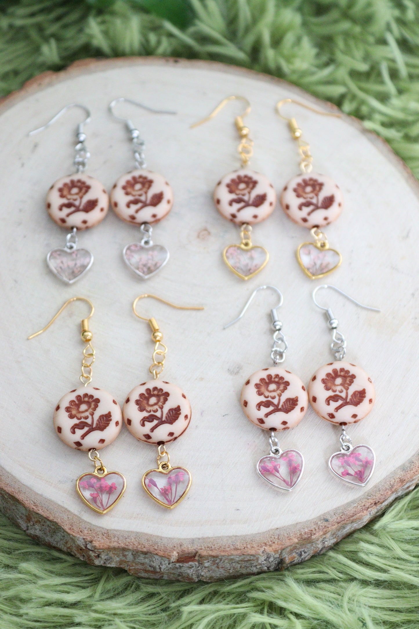 Floral Heart & Stamp Earrings