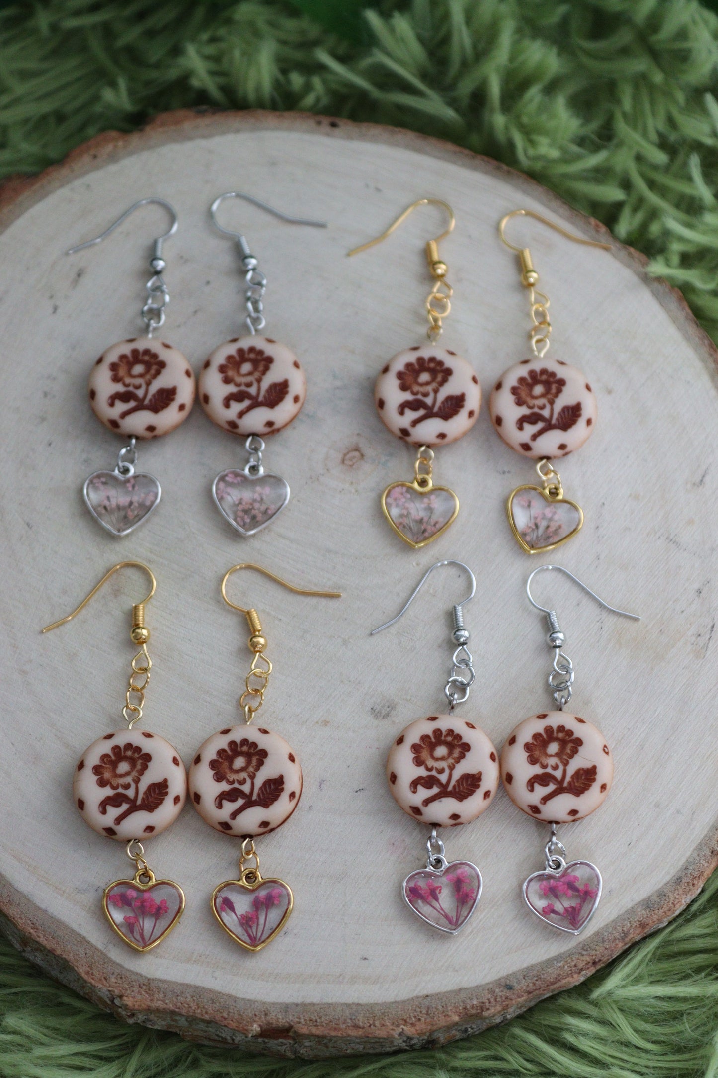 Floral Heart & Stamp Earrings