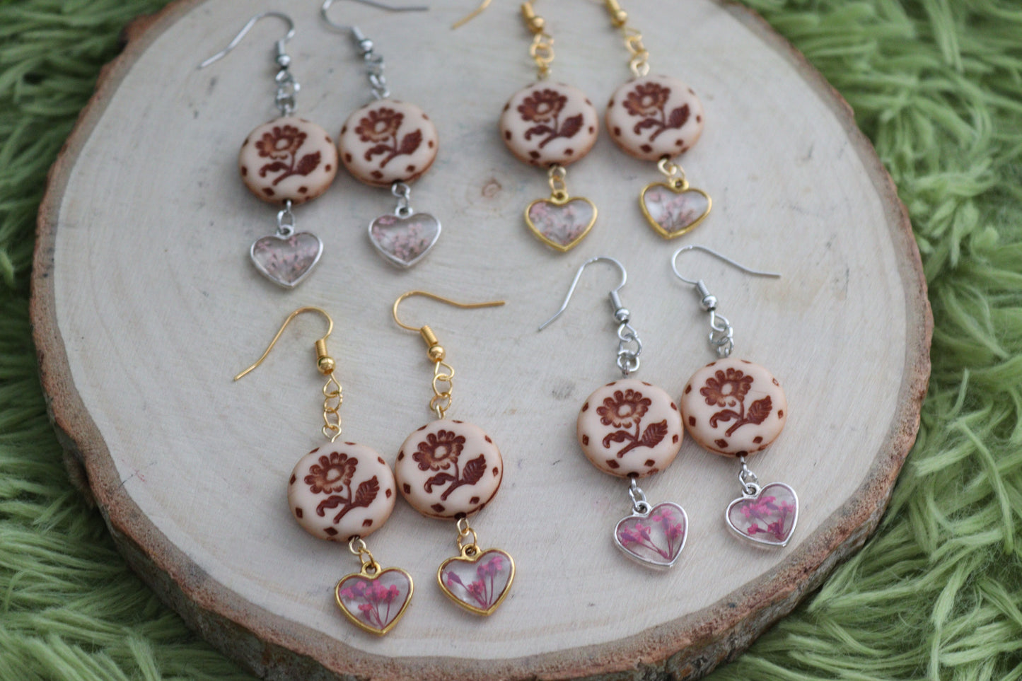 Floral Heart & Stamp Earrings