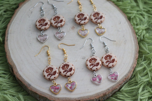 Floral Heart & Stamp Earrings