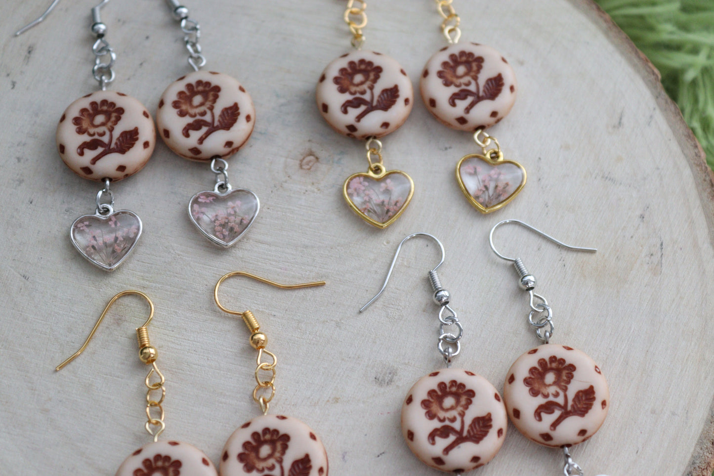 Floral Heart & Stamp Earrings