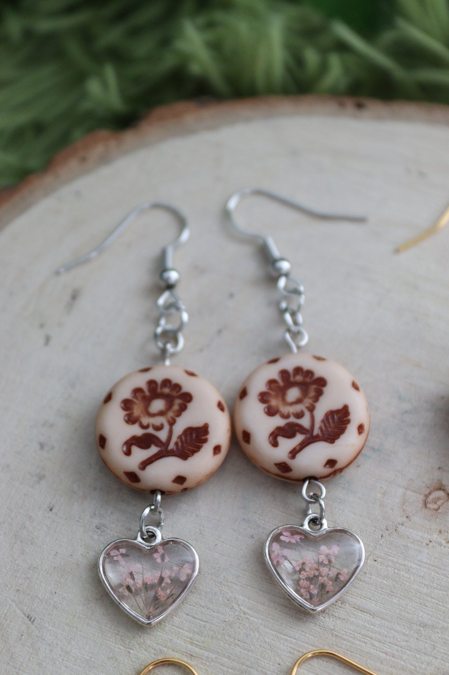 Floral Heart & Stamp Earrings