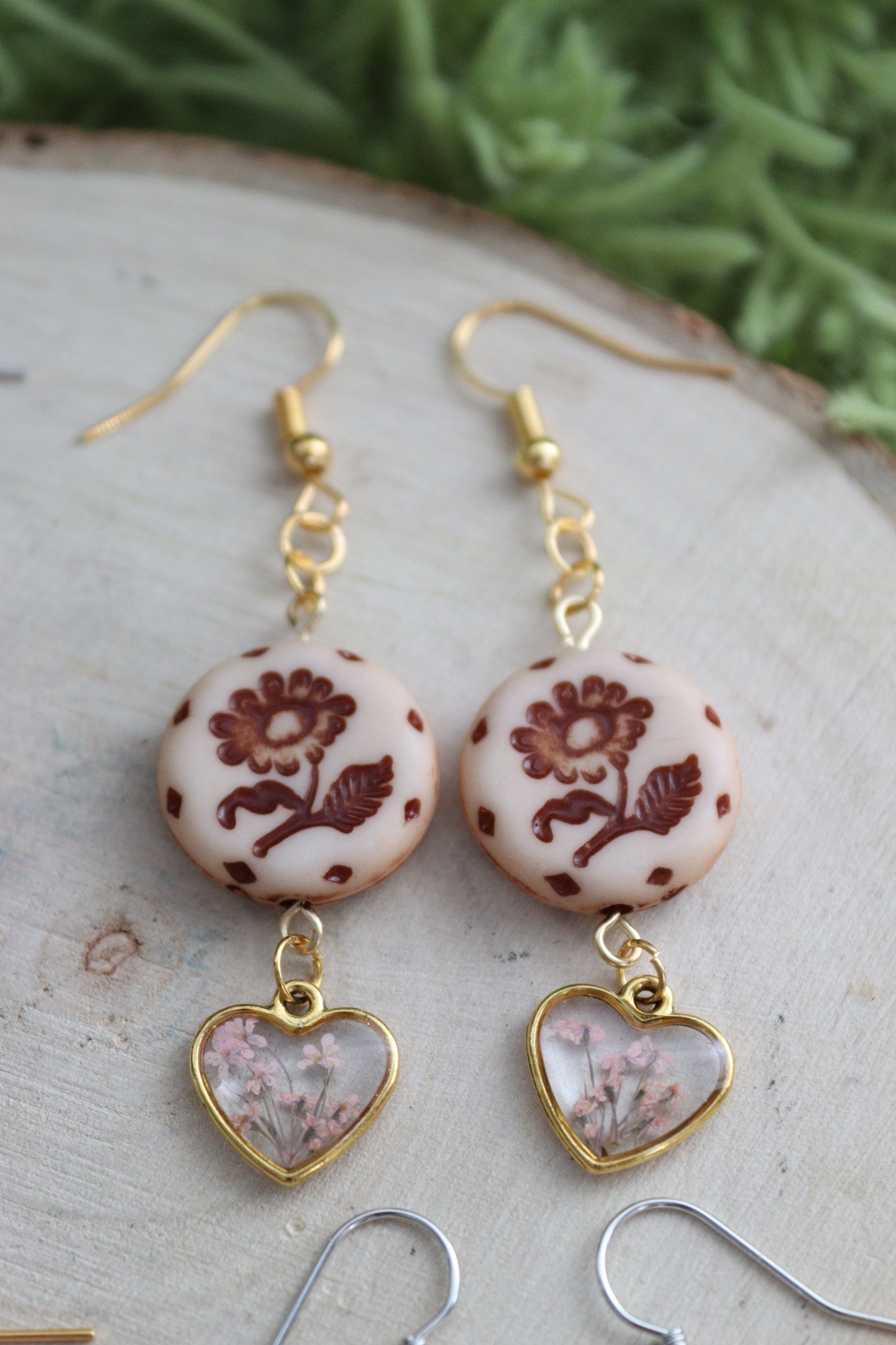 Floral Heart & Stamp Earrings