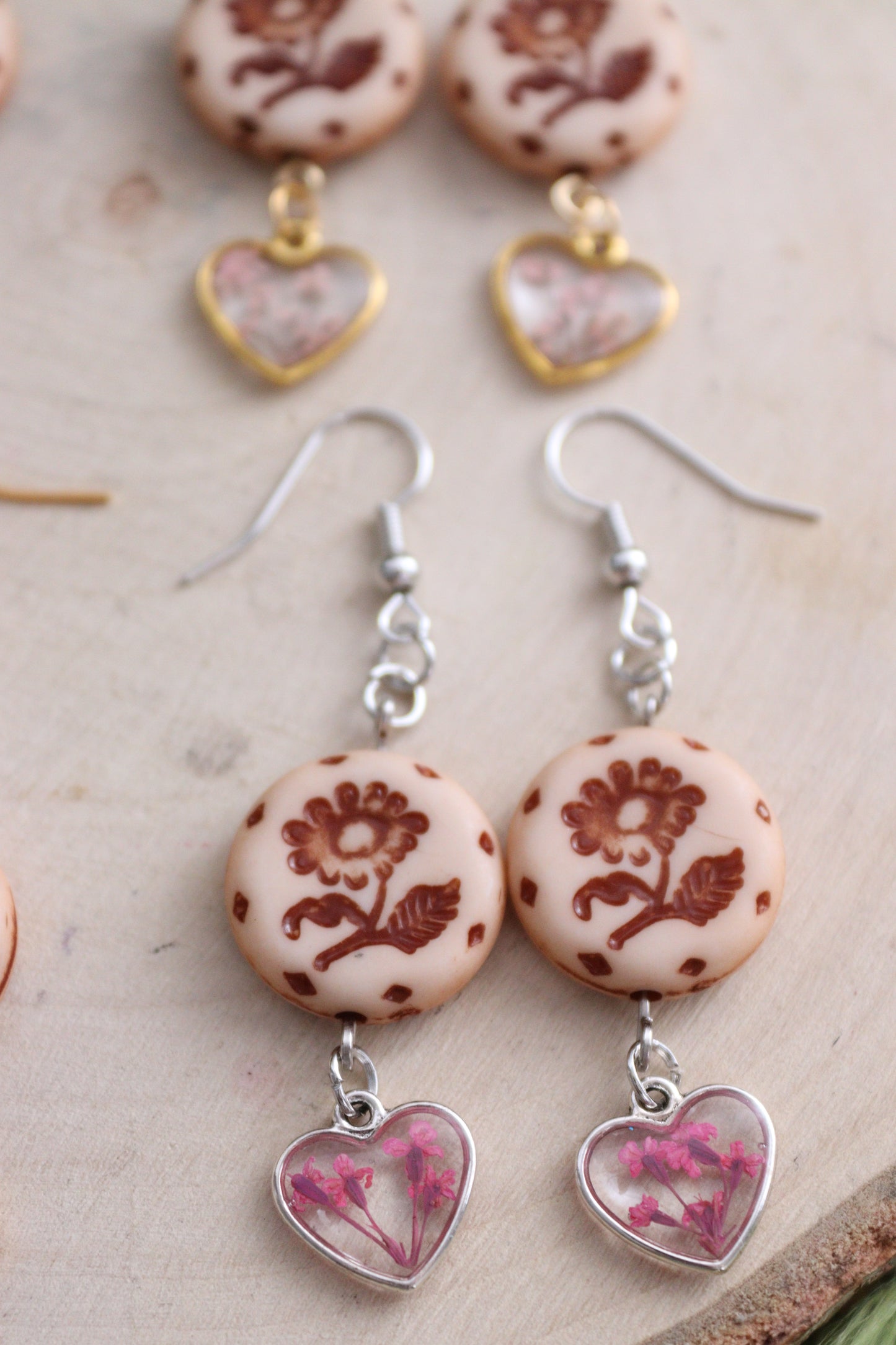 Floral Heart & Stamp Earrings