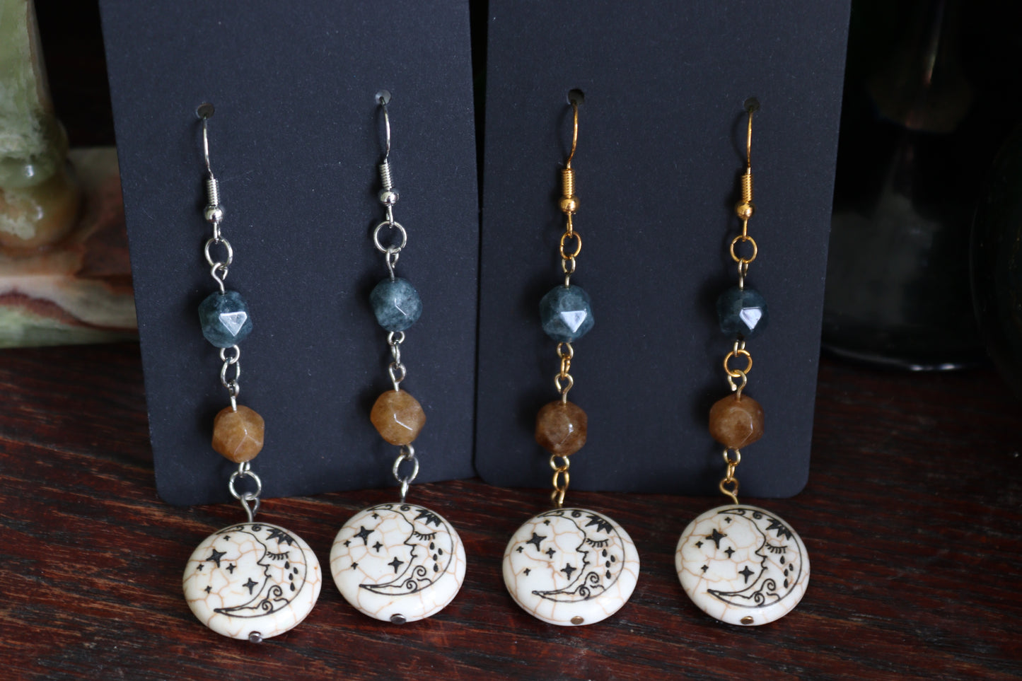 Howlite Moon & Tourmaline Earrings