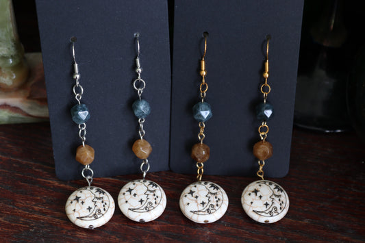 Howlite Moon & Tourmaline Earrings