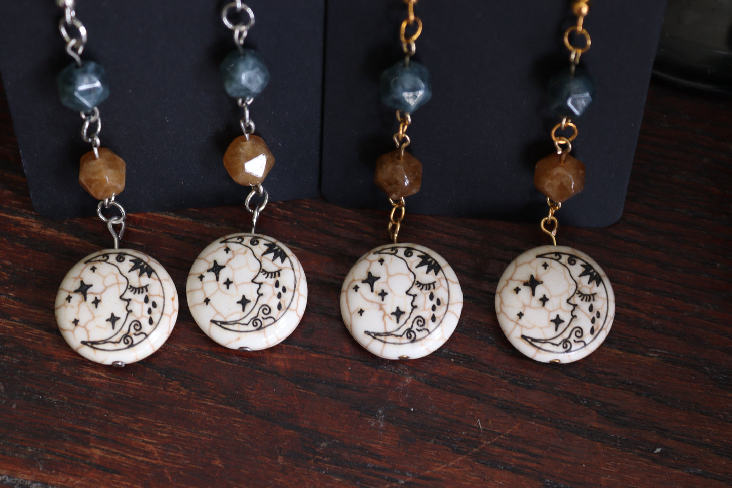Howlite Moon & Tourmaline Earrings