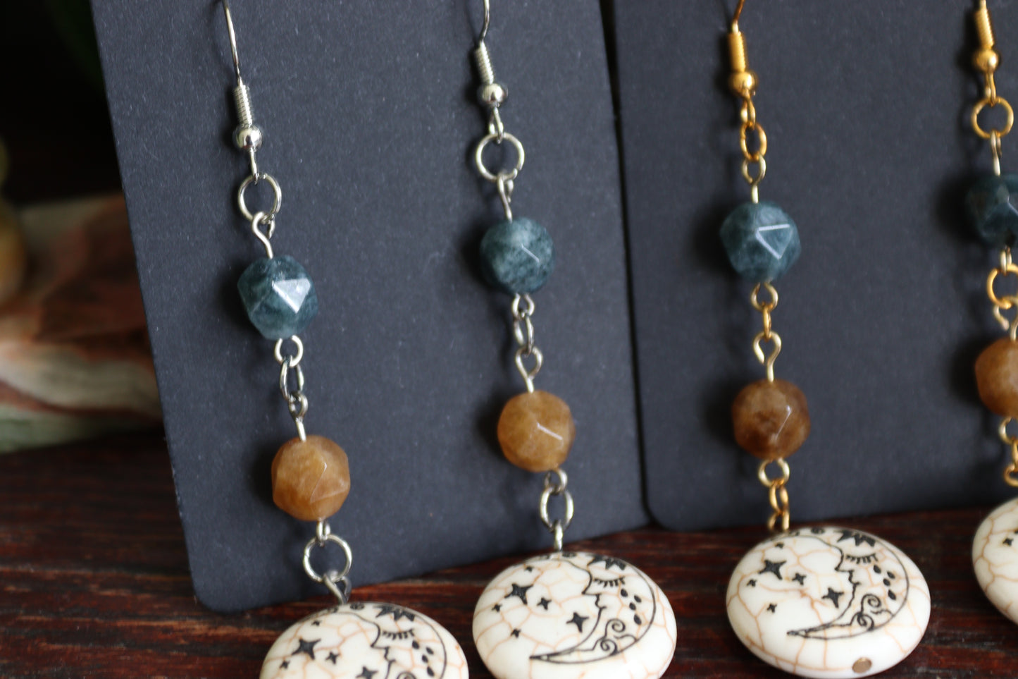 Howlite Moon & Tourmaline Earrings