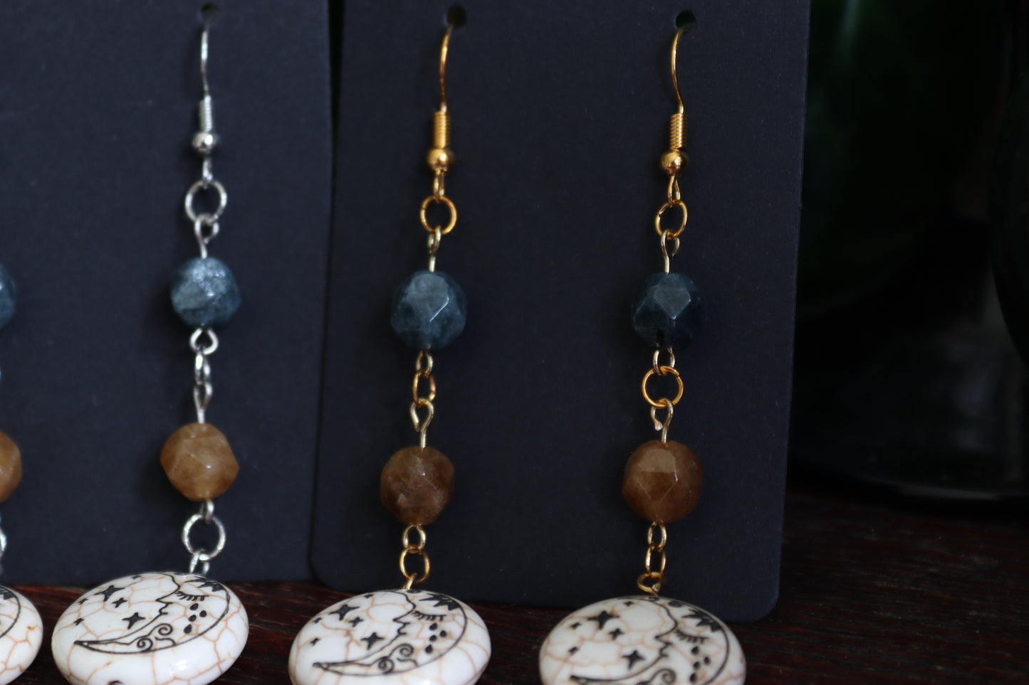Howlite Moon & Tourmaline Earrings