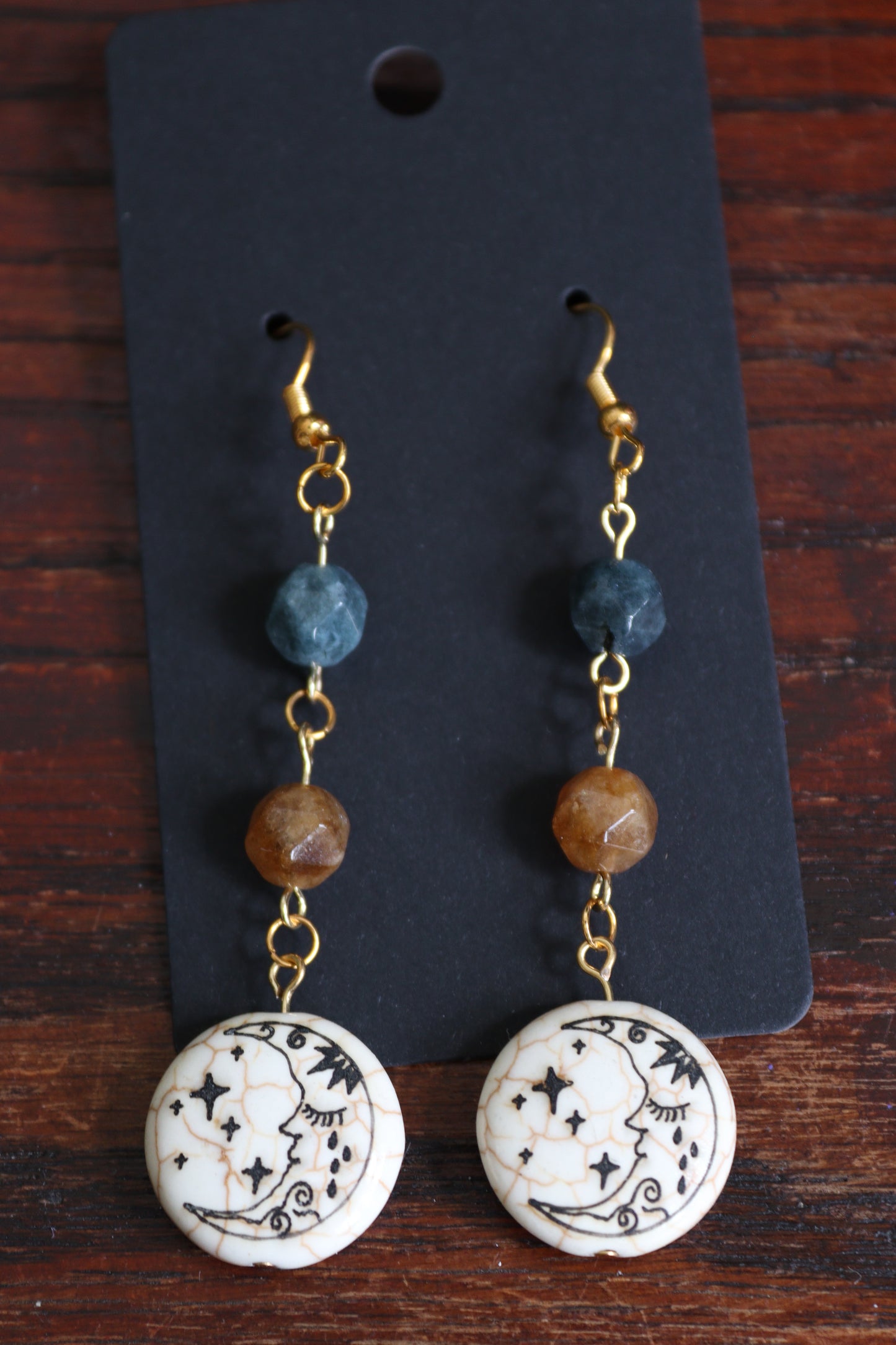 Howlite Moon & Tourmaline Earrings
