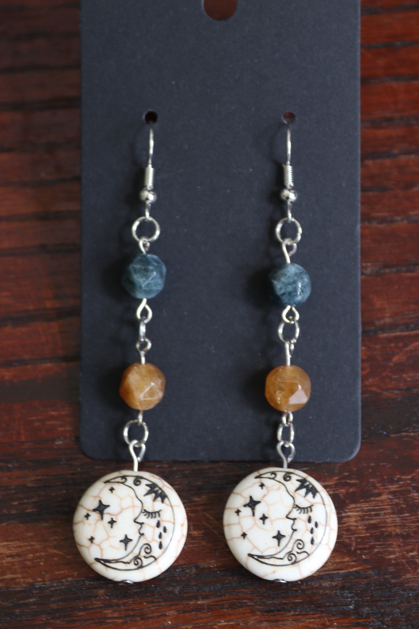 Howlite Moon & Tourmaline Earrings