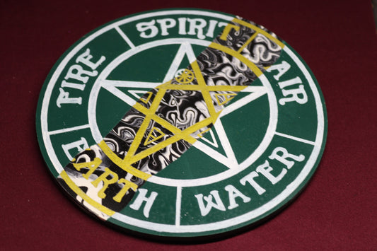 Dark Green, Black & White Marble Pentacle Altar Plate