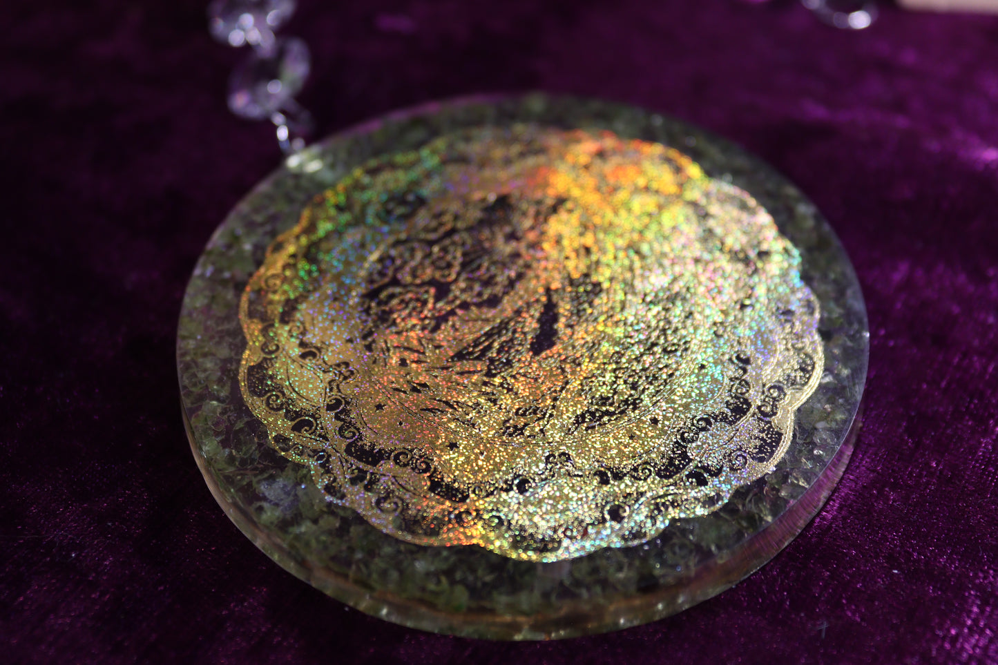 Prehnite & Gold Mountain Scene Sun Catcher