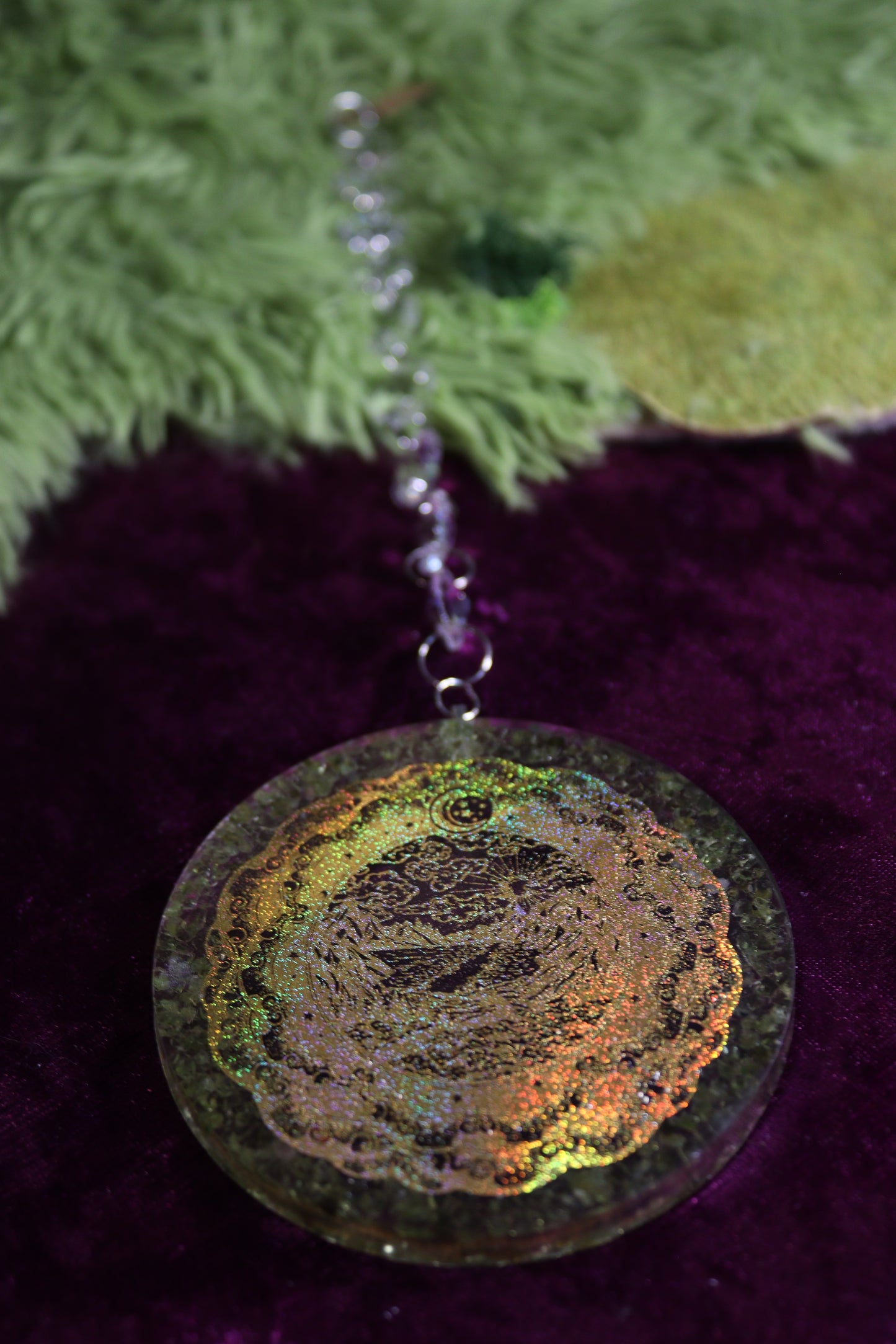 Prehnite & Gold Mountain Scene Sun Catcher