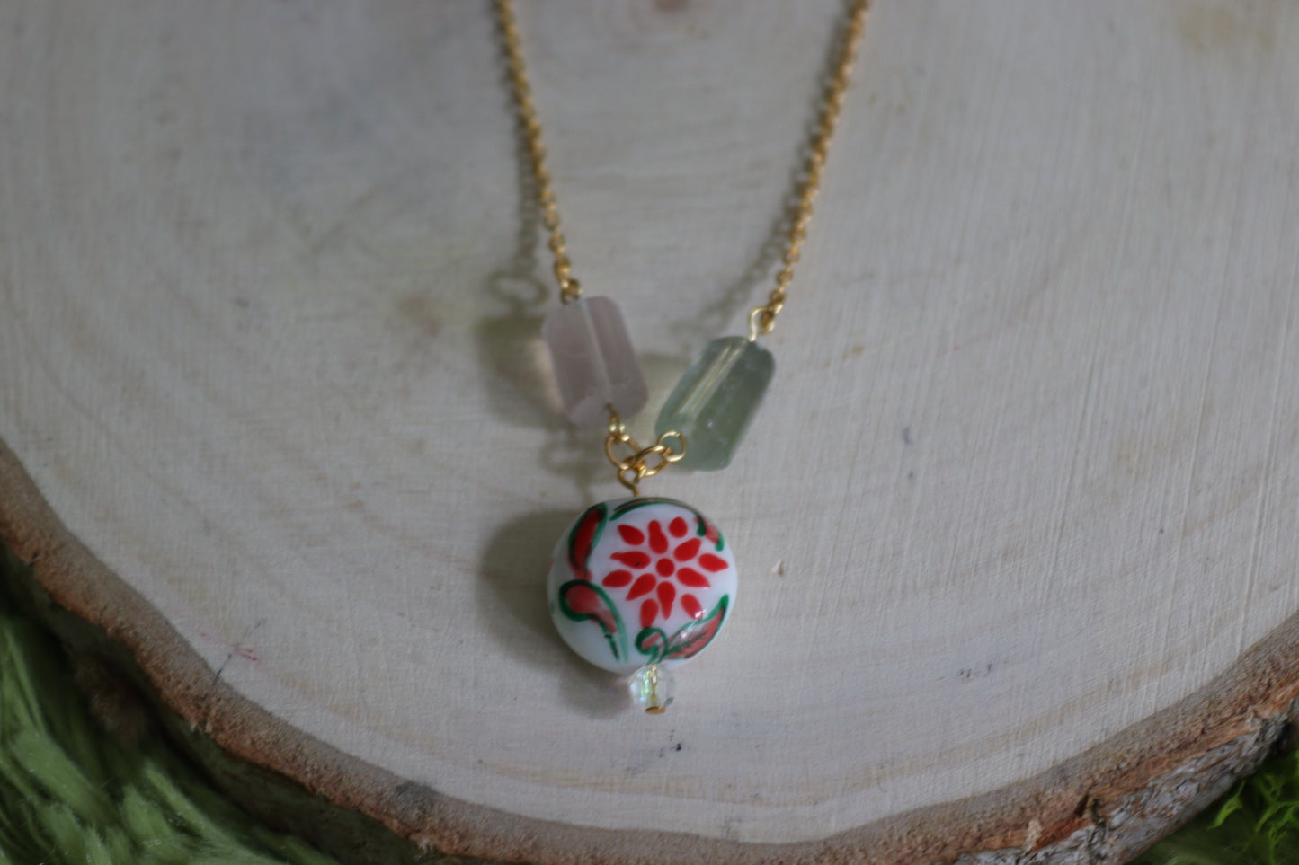 Albufeira Painted Tile and Fluorite Pendant