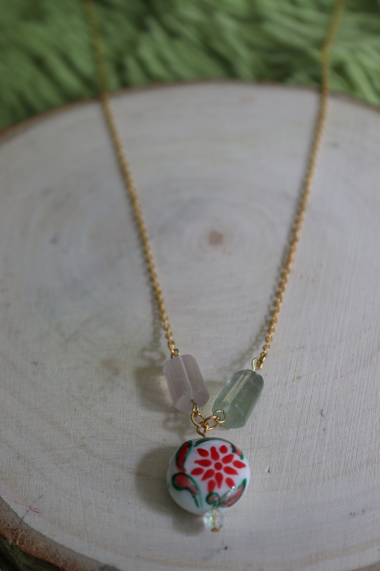 Albufeira Painted Tile and Fluorite Pendant