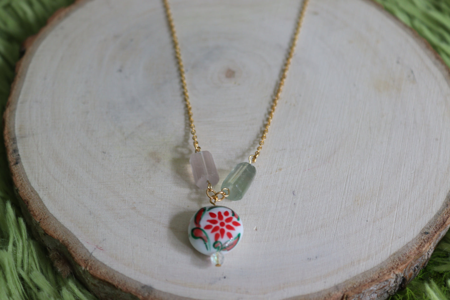 Albufeira Painted Tile and Fluorite Pendant